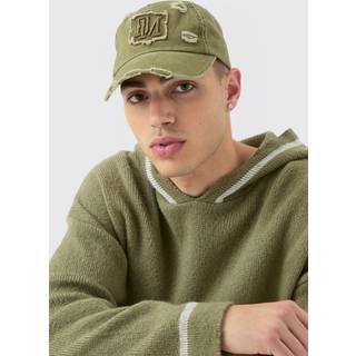 Mens BM Applique Distressed Cap In Khaki