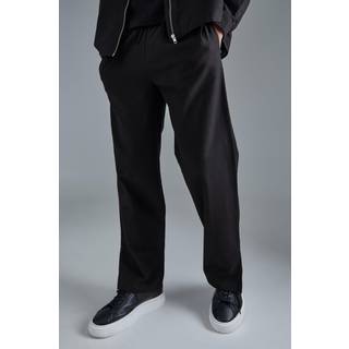 Mens Black Linen Mix Smart Split Hem Straight Trousers