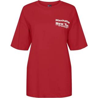 Pieces dame t-shirt PCSKYLAR - High Risk Red detail:White text - S