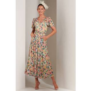 Jolie Moi Jolie Moi Yellow Bianca V-Neck Pleated Mesh Maxi Dress - 12