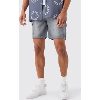 Mens Slim Rigid Cargo Denim Shorts In Grey