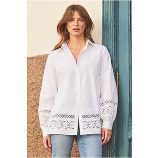 Sosandar Sosandar White Broderie Detail Balloon Sleeve 100% Cotton Shirt