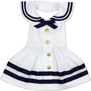 Parisian Pet Dog Dress - Letvgts Sailor Outfit - ndbart sommertj - Pure Bomuld Hvid og Bl Dressy Outfit - Piges Hunde Dress - 3XL