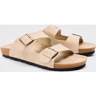 Mens Faux Suede Double Buckle Sandals In Taupe