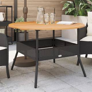Havebord Med Akacietop Ø110X71 Cm Polyrattan - Sort