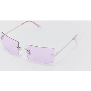 Mens Rectangular Rimless Sunglasses In Purple