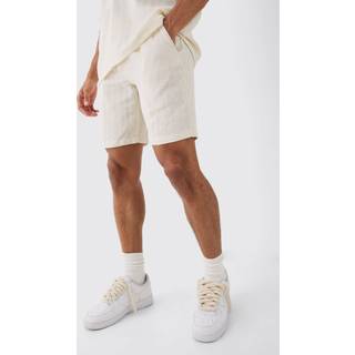 Mens Ecru Elastic Waist Textured Comfort Short