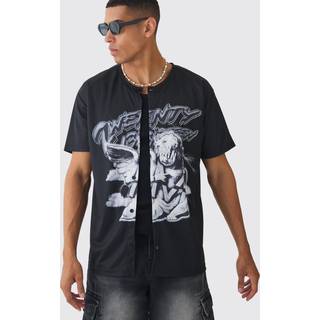Mens Black Collarless Mesh Twenty Shirt