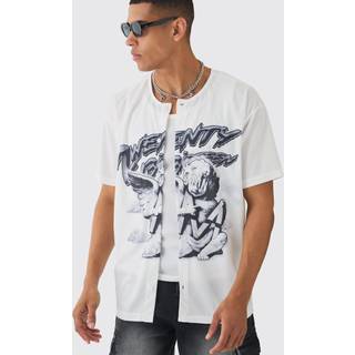 Mens White Collarless Mesh Twenty Shirt