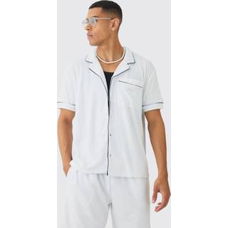Mens White Contrast Piping Towelling Shirt