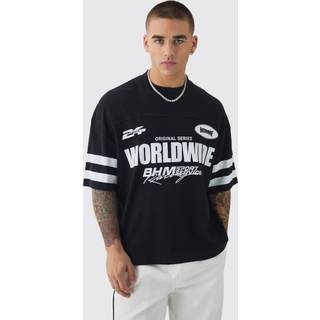 Mens Black Oversized Boxy Worldwide Waffle T-shirt