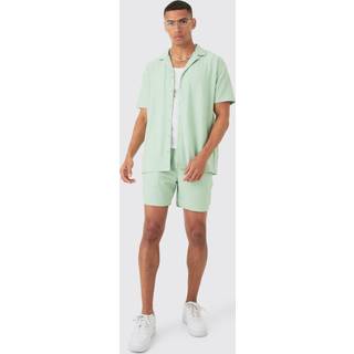 Mens Sage Short Sleeve Honeycomb Oversized Shirt & Short Set