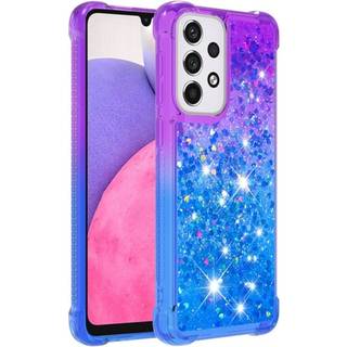 SKALO Samsung A33 5G Kvicksand Glitter Hjerter TPU Cover - Lilla-Blå