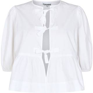 Ganni Bow-detail cotton poplin blouse - white - M-L