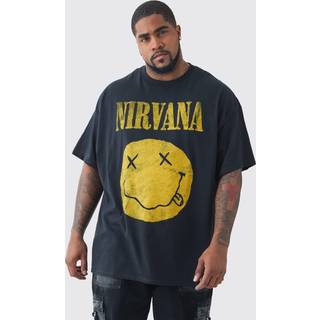 Mens Black Plus Nirvana Smiley License Print T-shirt