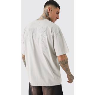 Mens Tall Applique Distressed Loose V Neck T Shirt In Grey