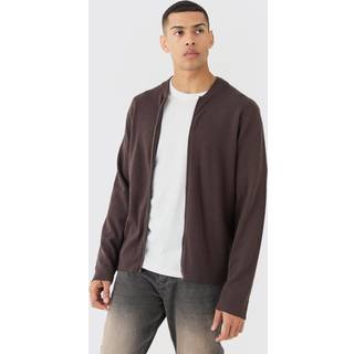 Mens Chocolate Regular Fit Knitted Bomber Jacket