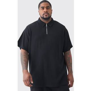 Mens Black Plus Regular Fit Waffle Polo