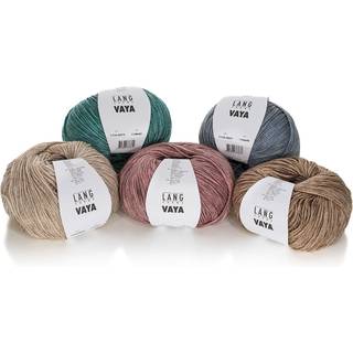 Lang Yarns Vaya 0021 Indhold: 74% bomuld, 16% uld, 10% yak Vægt/længde: 50 g = ca. 200 m Anbefalede pinde: 3.50–4.00 mm Strikkefasthed: 10 x 10 cm = 24 m x 34 p Vask: Uldprogram, max 30°C / Tåler ikke tørretumbling.