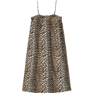 Printed Cotton Midi Strap Dress F9354 - Leopard - GANNI - Leopard XS