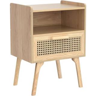 Lerliuo Rattan Nightbord Boho Side Bord med skuffe Åben hylde sukkerrør Accent Bedside Bord med solide træben til soveværelse sovesal og små rum