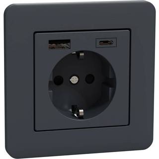 Schneider Electric Exxact Jordet vægstik med USB-porte - Sort