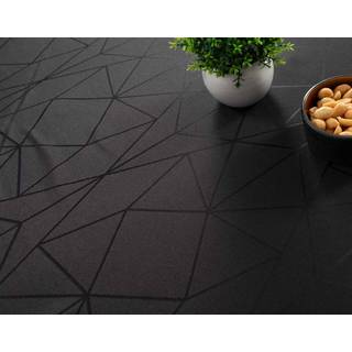 Borddug - 140x420 cm - Damask dug - Sort tekstildug - Jacquardvævet dug med geometrisk mønster - Ekstra lang dug