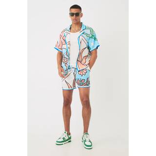 Mens Blue Short Sleeve Satin Boxy Sun Shirt & Short