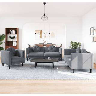 Sofasæt 3 Dele Med Puder Velour - Mørkegrå / 1-personers   2-personers   3-personers