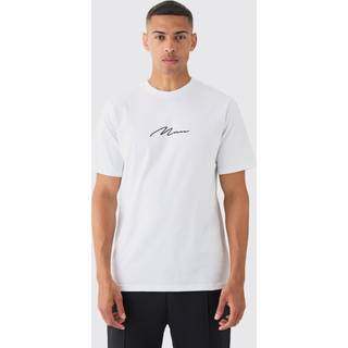 Mens White Regular Fit Man Signature Chest Print T-shirt