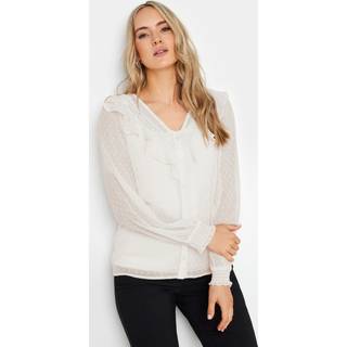 Lts Tall White Dobby Frill Blouse 10 Lts | Tall Women's Shirts & Blouses
