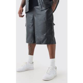 Mens Black Plus Elasticated Waist PU Cargo Shorts