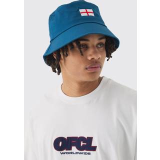 Mens England Embroidered Bucket Hat In Blue