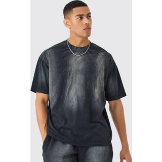 Mens Black Oversized Extended Neck Sun Bleach T-shirt