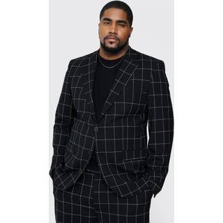 Mens Black Plus Window Pane Check Skinny Fit Blazer