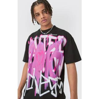 Mens Black Oversized Large Scale Graffiti Print T-shirt