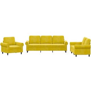 Sofasæt 3 Dele Med Hynder Velour - Gul / Uden fodskammel