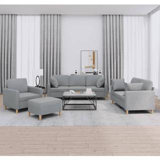 Sofasæt 3 Dele Stof - Lysegrå / med puder og fodskamler