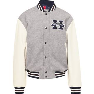 Leather Varsity Bomber Jakke, Light Grey Heather, XL