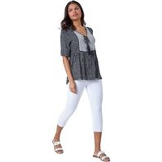 Roman Roman Black Geometric Print Tassel Tie Smock Top