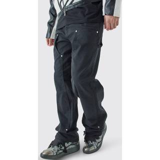 Mens Black Tall Fixed Waist Relaxed Twill Carpenter Trouser