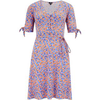 Pour Moi Pour Moi Pink Multi Floral Bella Fuller Bust Slinky Stretch Tie Sleeve Mini Dress - EU 42 (UK 14)