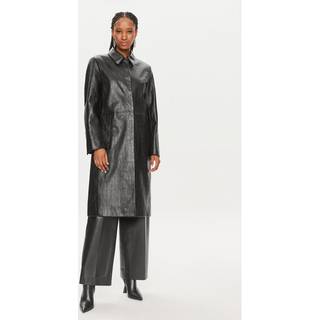Oversized Textured Leather Coat - Black - 40