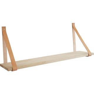 Hylde i massiv eg 20 x 80 cm med læderstropper