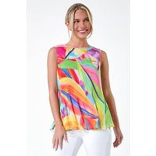 Roman Roman Orange Abstract Pleated Vest Top