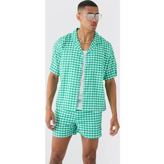 Mens Green Gingham Shirt & Swim Short Set