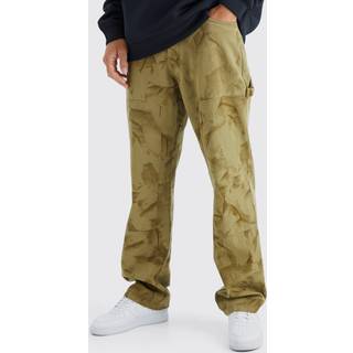 Mens Sand Tall Fixed Waist Relaxed Smoke Wash Carpenter Trouser