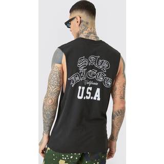 Mens Tall Varsity San Diego Back Print vest In Black