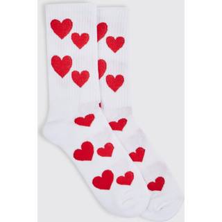 Mens White All Over Heart Sports Socks