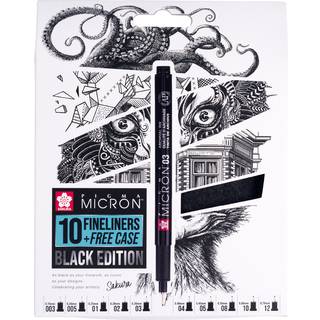 Sakura Pigma Micron "Black Edition" Gavesæt - 10-Penne + Etui